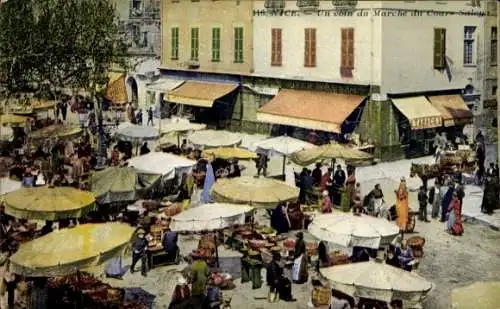 Ak Nice Nizza Alpes Maritimes, Markt, Stände, Frauen, Sonnenschirme