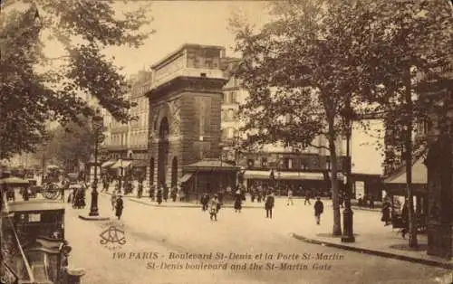 Ak Paris X, Porte Saint Martin, Boulevard St. Denis