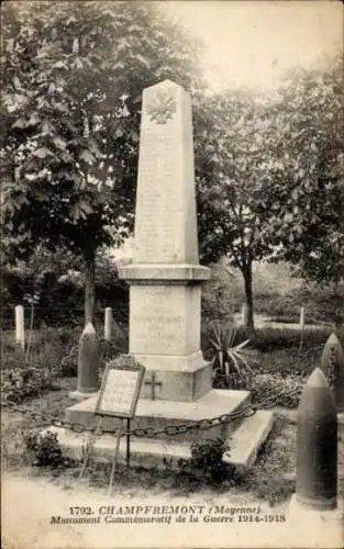 CPA Champfremont Mayenne, Monument Commémoratif de la Guerre 1914-1918