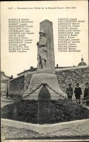 Ak Lay an der Mosel Koblenz, Monument aux Morts, 1914-1918, Namen gefallener Soldaten