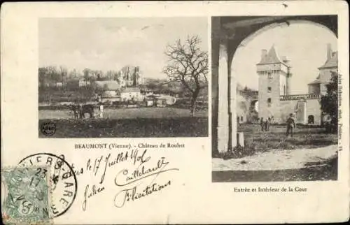 Ak Beaumont Vienne, Château de Rouhet, Außenansicht, Einfahrt und Innenhof, Landschaft