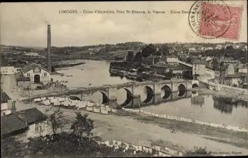 Ak Limoges Haute Vienne, Brücke über die Vienne, Industriegebäude, Landschaft mit Wäscheleinen