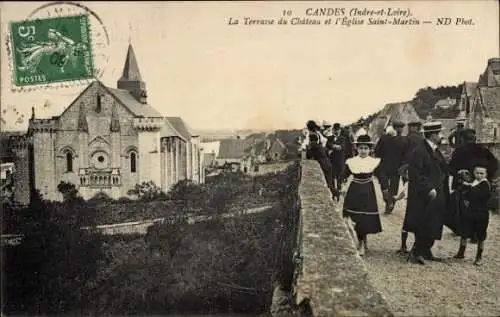 Ak Candes Indre et Loire, La Terrasse du Chateau, Kirche Saint-Martin