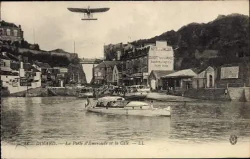 Ak Dinard Ille et Vilaine, Hotel Vallée, Boot auf dem Wasser, Brücke, Häuser, Werbung