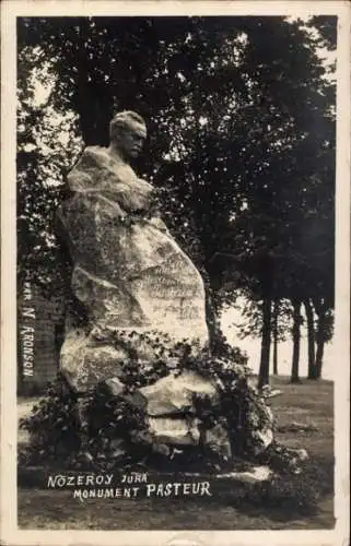 Ak Nozeroy Jura, Monument für Pasteur, Statue, Wald, Natur,  