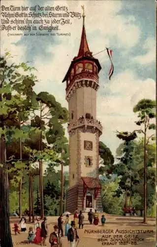 Künstler Litho Schmidt, C., Nürnberg in Mittelfranken Bayern, Aussichtsturm auf der Gritz