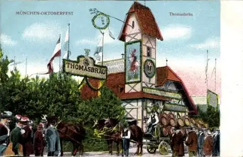 Ak München, Oktoberfest, Thomasbräu, Kutsche, Passanten