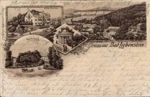 Litho Bad Liebenstein im Thüringer Wald, Kurhaus, Schloss Altenstein