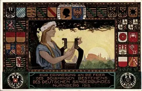 Künstler Wappen Ak Nürnberg in Mittelfranken, 50 Jahrfeier Deutscher Sängerbund 1912