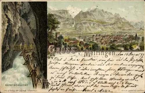 Litho Meiringen Kanton Bern, Panorama, Gorge de l'Aare, Aareschlucht