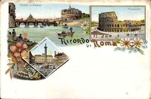 Litho Roma Rom Lazio, Engelsburg, Colosseo, Piazza Colonna