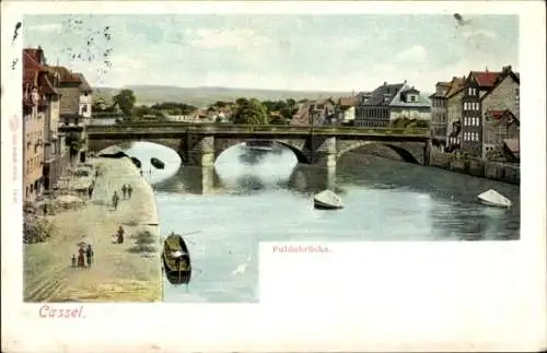Ak Kassel in Hessen, Flusspartie, Fuldabrücke, Stadtblick
