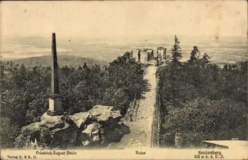 Ak Oberlichtenau Pulsnitz in Sachsen, Keulenberg, Friedrich-August-Säule