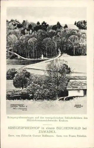 Ak Zawadka Kleinpolen, Kriegerfriedhof in einem Buchenwald