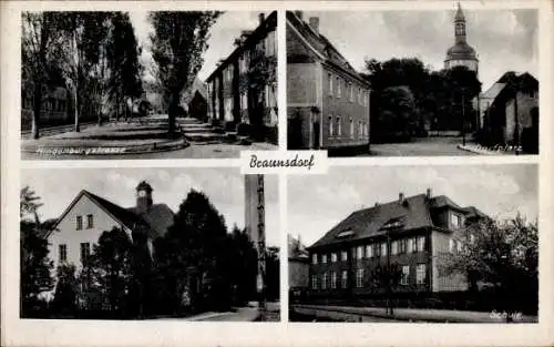 Ak Braunsdorf, Hindenburgstrasse, Dorfplatz, Schule