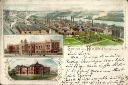 Litho Höchst Frankfurt am Main, Farbwerke, Panorama, Haupt-Bureau, Kaufhaus