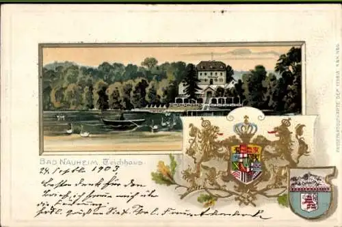 Präge Wappen Litho Bad Nauheim in Hessen, Teichhaus