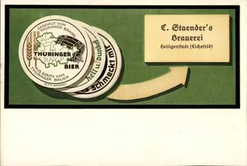 Ak Heilbad Heiligenstadt Eichsfeld Thüringen, Brauerei C. Staender, Bierdeckel, Thüringer Bier