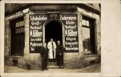 Foto Ak Dresden Pieschen Leipziger Vorstadt, Schokoladen-Geschäft M. Köllner, Friedensstraße 4