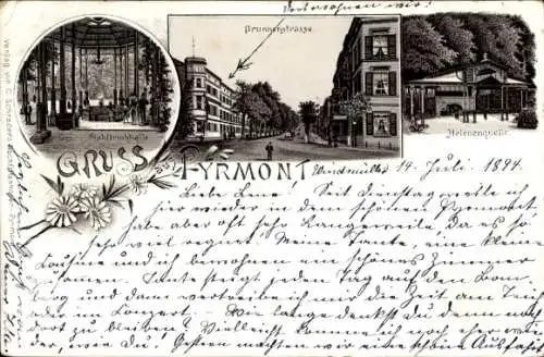 Vorläufer Litho Bad Pyrmont in Niedersachsen, Stahltrinkhalle, Brunnenstraße, Helenenquelle