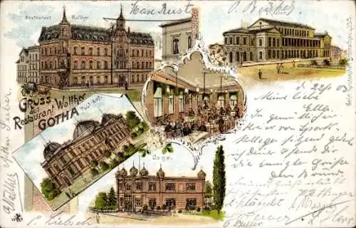 Litho Gotha, Restaurant Walther, Theater, Loge, Postamt