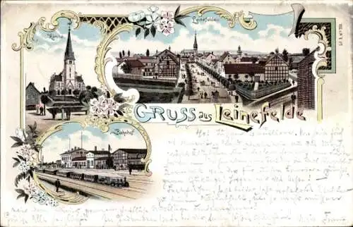 Litho Leinefelde im Eichsfeld Thüringen, Kirche, Bahnhof, Gesamtansicht