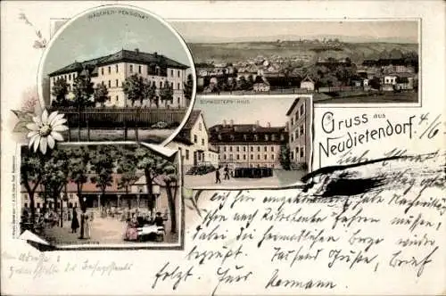 Litho Neudietendorf Thüringen, Mädchenpensionat, Schwesternhaus, Gasthof