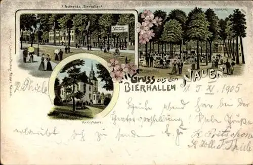 Litho Nauen im Havelland, Kreishaus, Gasthaus Bierhallen, A. Behrends