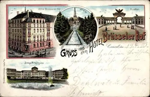 Litho Kassel in Hessen, Hotel Brüsseler Hof, Auetor, Schloss Wilhelmshöhe, Herkules