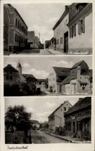 Ak Teutschenthal im Saalekreis, Drei Straßenansichten,  K.-Jahn-Straße, Haus Wurdenburg, Moerker-