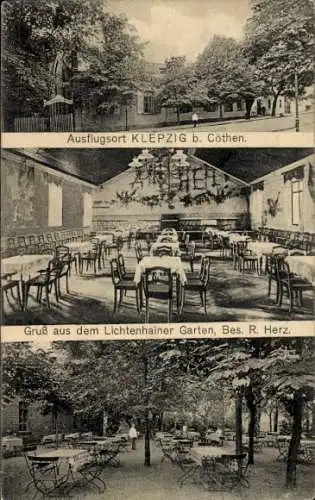 Ak Cöthen Köthen in Anhalt, KLEPZIG, Lichtenhainer Garten, leere Restauranttische, geschmückter R