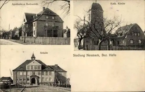 Ak Neumark in Sachsen, Kirche, Schule, Apotheke, Bedraerstraße