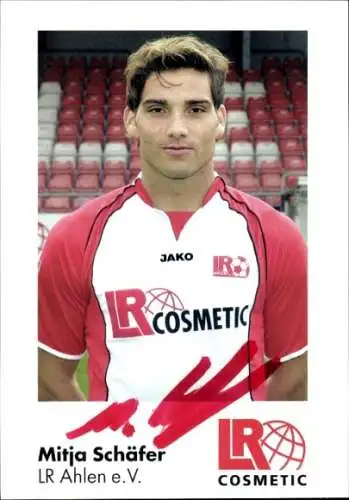 Autogrammkarte Fußballer Mitja Schäfer, Rot Weiss Ahlen, Autogramm