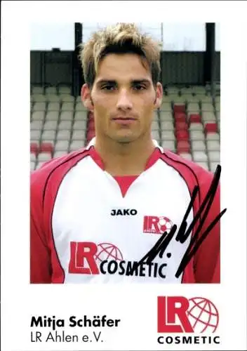 Autogrammkarte Fußballer Mitja Schäfer, Rot Weiss Ahlen, Autogramm