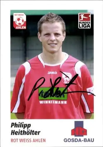 Autogrammkarte Fußballer Philipp Heithölter, Rot Weiss Ahlen, Autogramm