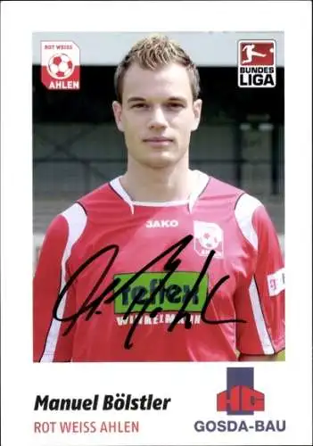 Autogrammkarte Fußballer Manuel Bölstler, Rot Weiss Ahlen, Autogramm
