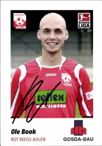 Autogrammkarte Fußballer Ole Book, Rot Weiss Ahlen, Autogramm