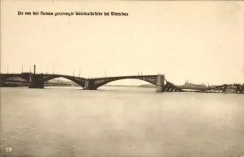 Ak Warschau Polen, Gesprengte Weichselbrücke
