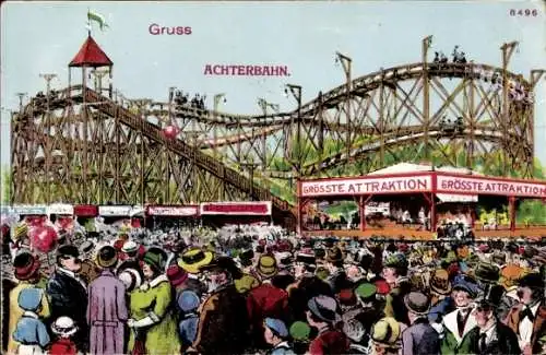 Ak Achterbahn, Festplatz, Attraktionen, Besucher
