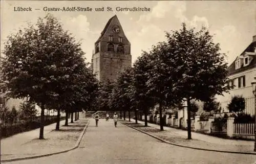 Ak Hansestadt Lübeck, Gustav-Adolf-Straße, Sankt-Gertrudkirche