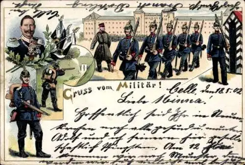 Litho Deutsche Soldaten in Uniformen, Militär, Kaiser Wilhelm II.