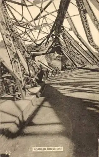 Ak Ostrołęka Ostrolenka Polen, Gesprengte Narewbrücke, I. WK