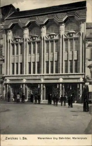 Ak Zwickau in Sachsen, Warenhaus Ury Gebrüder, Marienplatz