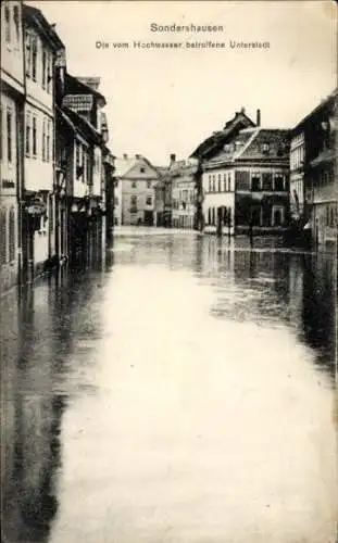 Ak Sondershausen im Kyffhäuserkreis Thüringen, Die vom Hochwasser betroffene Unterstadt