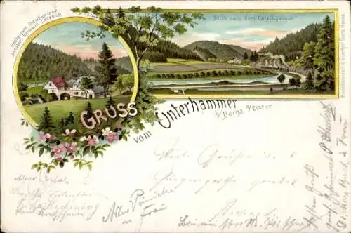 Litho Unterhammer Berga an der Elster Thüringen, Restaurant Unterhammer