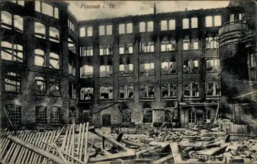 Ak Pößneck, Brand-Ruinen der Textilfabriken Siegel & Schütze, 1912