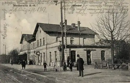 Ak Meuselwitz in Thüringen, Bahnhof Gleisseite
