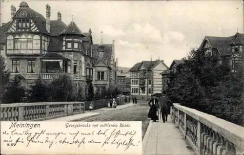 Ak Meiningen in Thüringen, Georgsbrücke mit mittlerem Rasen
