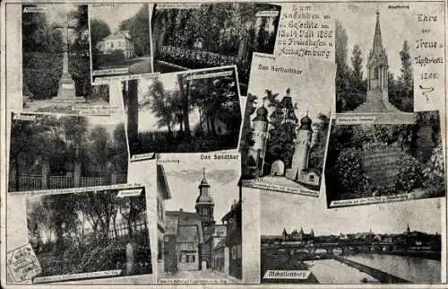 Ak Aschaffenburg in Unterfranken, Frohnhofen, Gefechte 1866, Santord, Herstalltor, Denkmäler