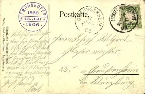 Ak Aschaffenburg in Unterfranken, Frohnhofen, Gefechte 1866, Santord, Herstalltor, Denkmäler